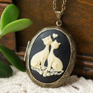 Медальон Камея Кот и Кошка in love,  №2 (30х40мм)