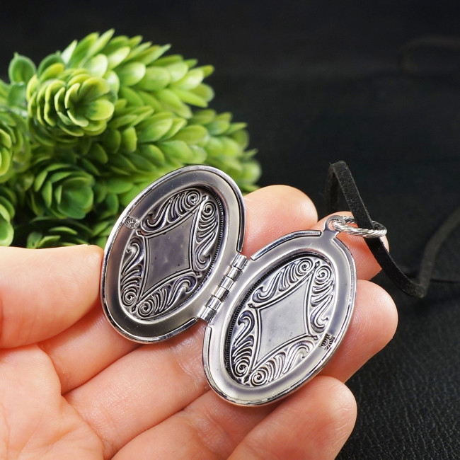 Медальон Кулон с Агатом Рыжий Агат №1 Овальный Медальон для фото silver