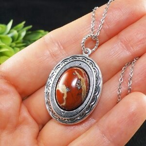 Медальон Кулон овальный Красная Яшма antique silver №4