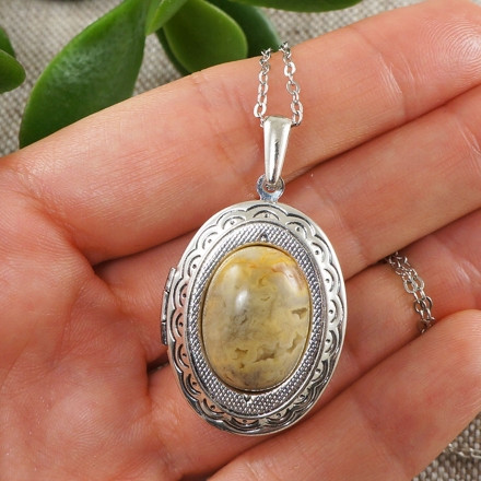 Медальон овальный Агат Lace медовый желто-бежевый antique silver Медальон овальный Агат Lace медовый желто-бежевый antique silver