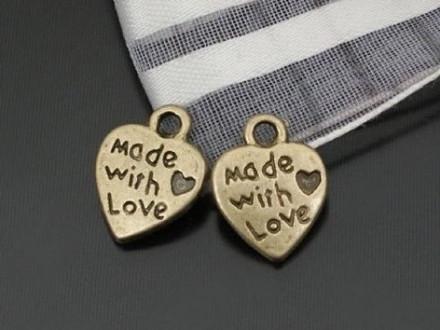 Подвеска Сердце made with love, античная бронза (1шт)