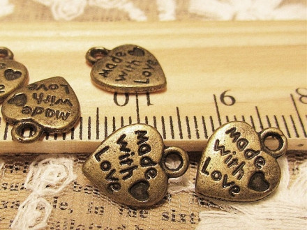 Подвеска Сердце made with love, античная бронза (1шт)