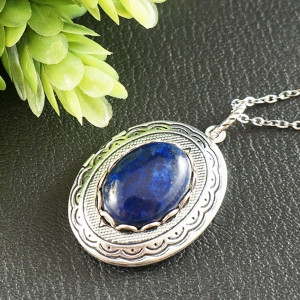 Медальон Кулон Подвеска Лазурит Синий Локет овальный Медальон для фото №5 antique silver