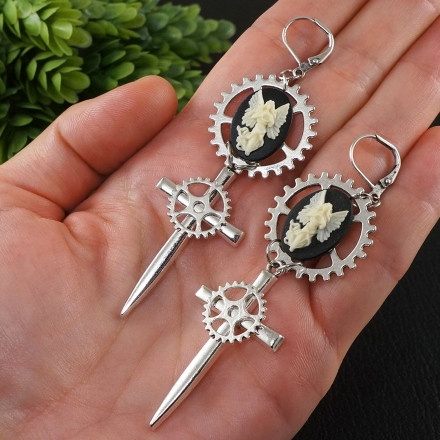 Серьги Стимпанк Steampunk Кинжалы Камеи Ангелы