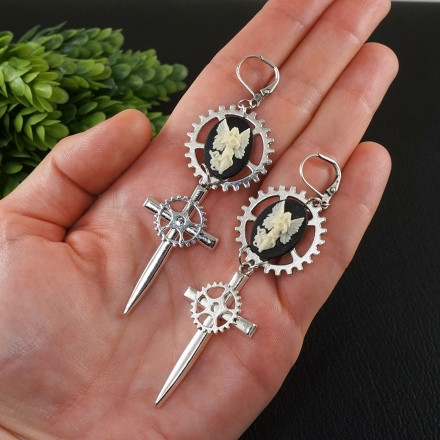 Серьги Стимпанк Steampunk Кинжалы Камеи Ангелы