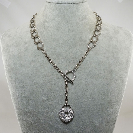 Колье Цепь Крупная с Сердцем и Тоглом со стразами Swarovski