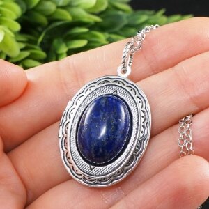Медальон овальный Лазурит синий №2 antique silver