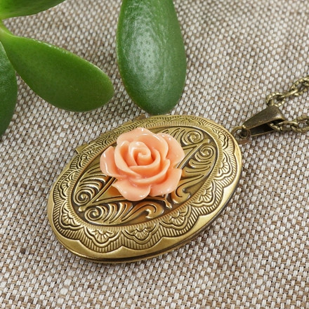 Медальон Роза коралловая пудровая bronze