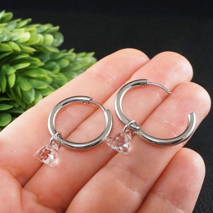 Серьги Кольца Прозрачные Кристаллы Сваровски Silver