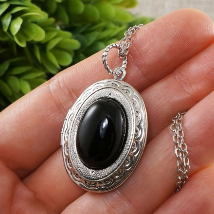 Медальон овальный Черный Оникс antique silver