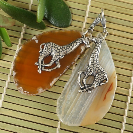 Серьги Жирафы, крупные (срезы агата)