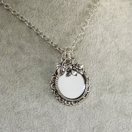 Подвеска Кулон Зеркало 20мм Цветок Листик antique silver