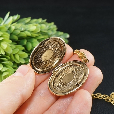 Медальон Кулон Малахит Зеленый овальный №2 antique gold