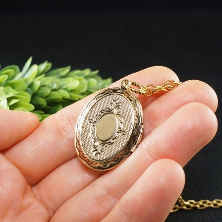 Медальон Кулон Малахит Зеленый овальный №2 antique gold