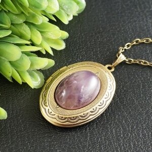 Медальон Кулон Аметист овальный №4 Фиолетовый bronze