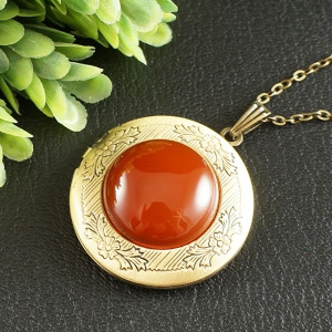 Медальон для фото с Сердоликом Круглый Кулон Подвеска Сердолик Рыжий antique bronze