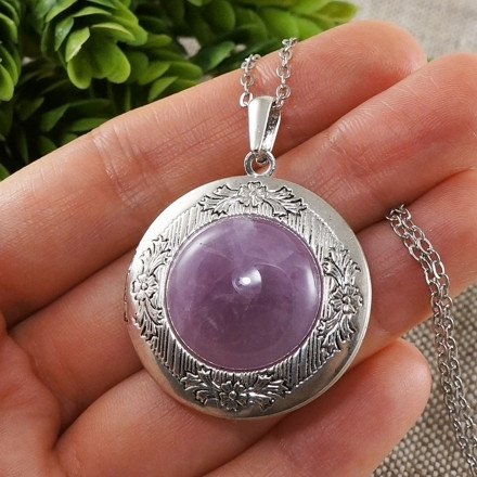 Медальон Аметист светлый круглый antique silver №2
