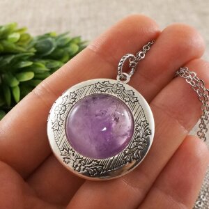 Медальон Аметист светлый круглый antique silver №4