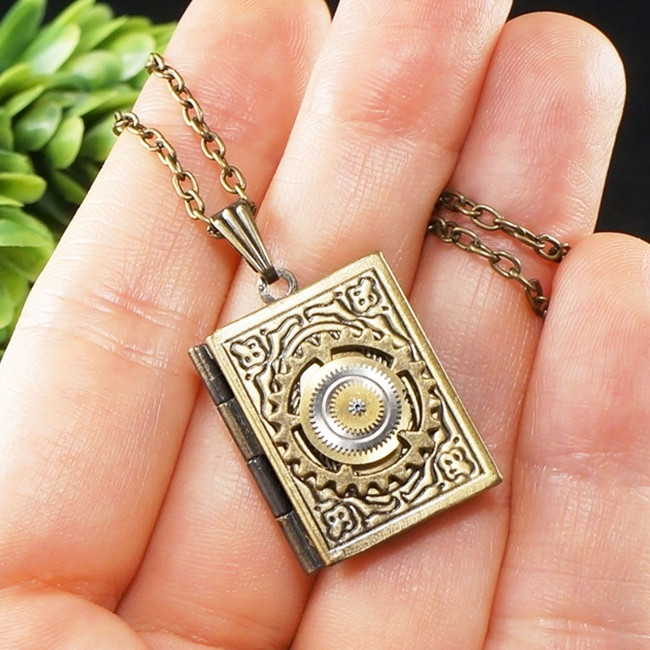 Медальон для фото Стимпанк Steampunk Книжка Шестеренки Прямоугольный
