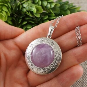 Медальон Аметист светлый круглый antique silver №3