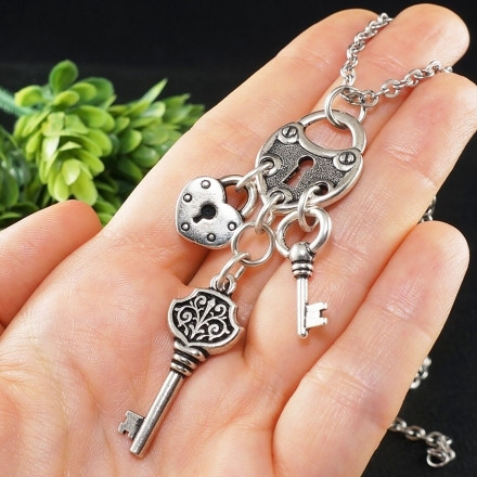 Кулон Подвеска Ключ Ключик Замок Сердце Сердечко Silver