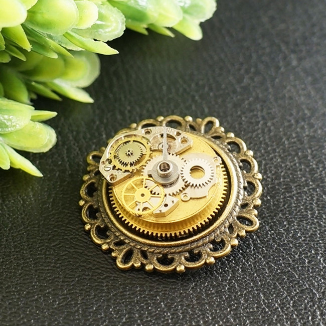 Брошь Стимпанк Steampunk Шестеренки №4 Латунная Унисекс