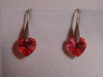 Серьги Коралловые сердечки Сваровски