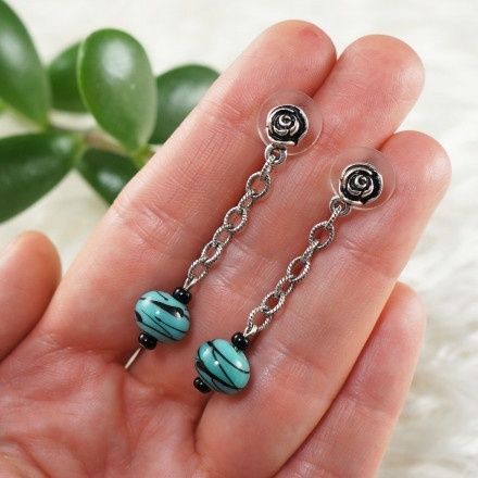 Серьги Бирюзовые капли (лэмпворк)