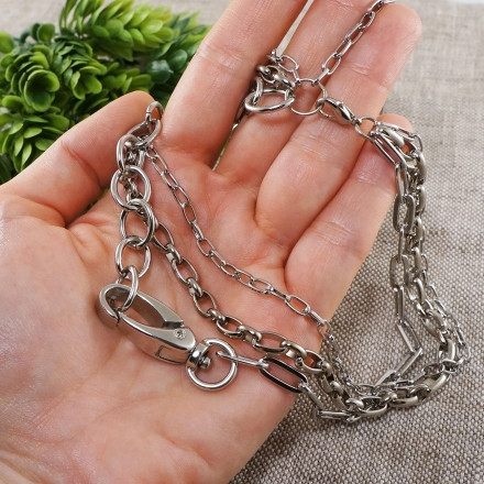 Колье Цепь Крупная тройная Rhodium