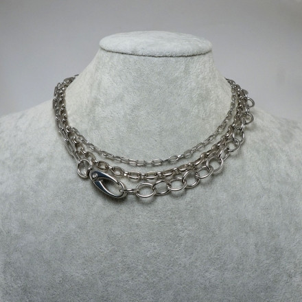 Колье Цепь Крупная тройная Rhodium