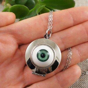 Медальон Глаз Зеленый круглый rhodium