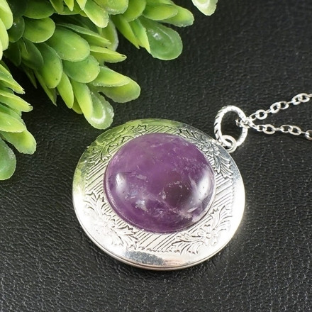 Медальон Кулон Аметист Фиолетовый Лиловый круглый antique silver №4