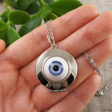 Медальон Глаз Лавандовый Голубой круглый rhodium